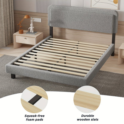 Contemporary Bed Frame with a Gray Sherpa Fleece Headboard, Single Size 90×200Cm, Featuring a Soft Fabric Design And a Detachable Backrest.