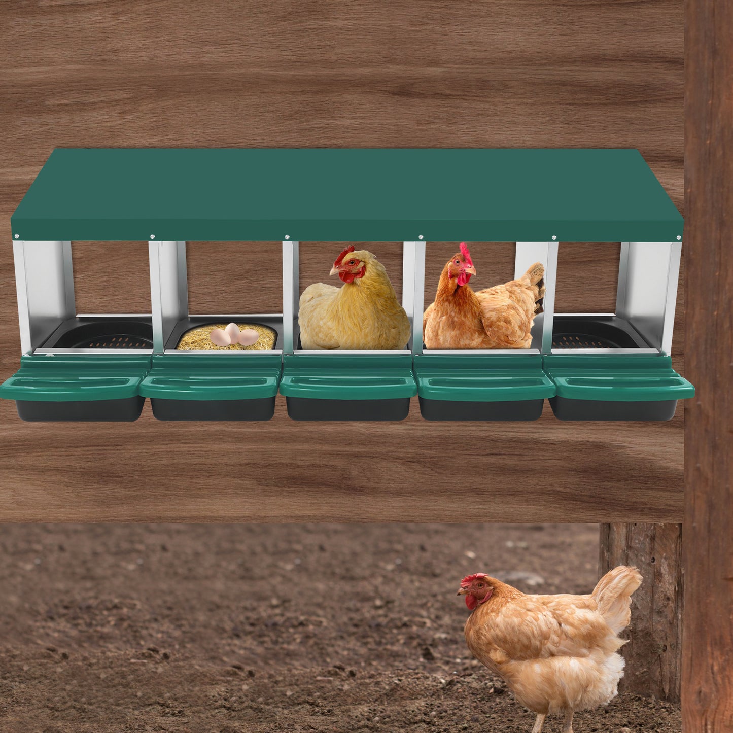 Kippenhok – Kippenren – Nestkast – Legnest – Nestbox – 5 Compartimenten – Gegalvaniseerd Staal – Ventilatie