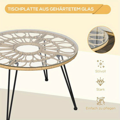 5-Teilige Gartensitzgruppe, Boho-Stil, 1 Esstisch &Amp; 4 Stühle, Auflagen, Polyrattan, Beige/Natur, Moderne Küchenmöbel, Schneller Aufbau, Platzsparend, Esstisch Im Landhausstil Geeignet Für Wohnzimmer, Esszimmer, Küche