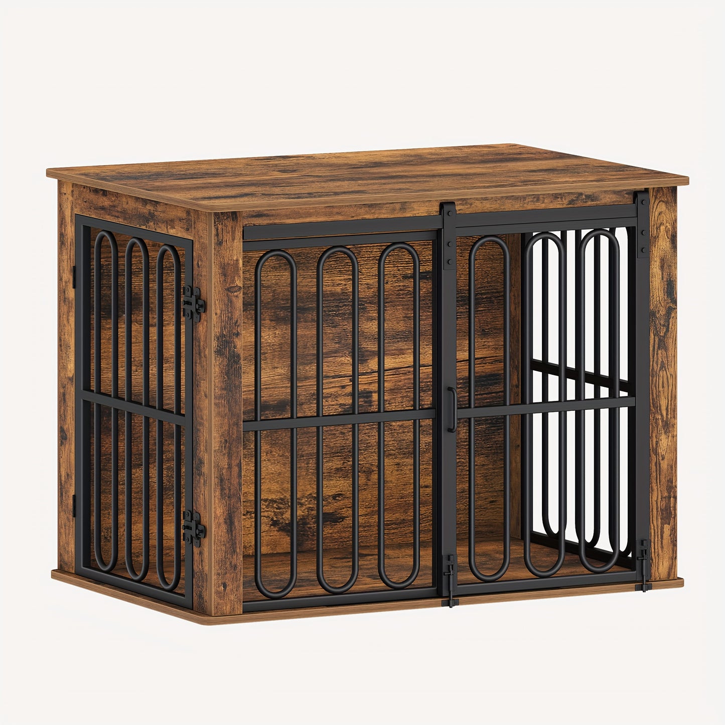 Hondenbench – Hondenkooi – Hondenhok – Hondenbox – Hondenhuis – Dubbeldeurs Met Schuifdeur – Hout En Metaal – 55x81x62 cm – Voor Kleine En Middelgrote Honden
