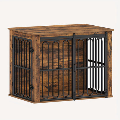 Hondenbench – Hondenkooi – Hondenhok – Hondenbox – Hondenhuis – Dubbeldeurs Met Schuifdeur – Hout En Metaal – 55x81x62 cm – Voor Kleine En Middelgrote Honden