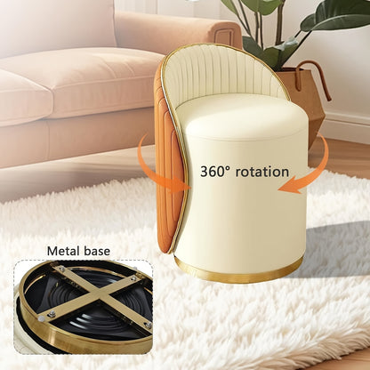 Modern 360° Swivel Makeup Stool with White & Golden Legs - Heavy-Duty Metal Frame & Leather-like Cover, Easy Assembly, Space-Saving Round Footrest, Stool for Living Room, Bedroom, Dressing Table - Multi-Functional Ottoman, U