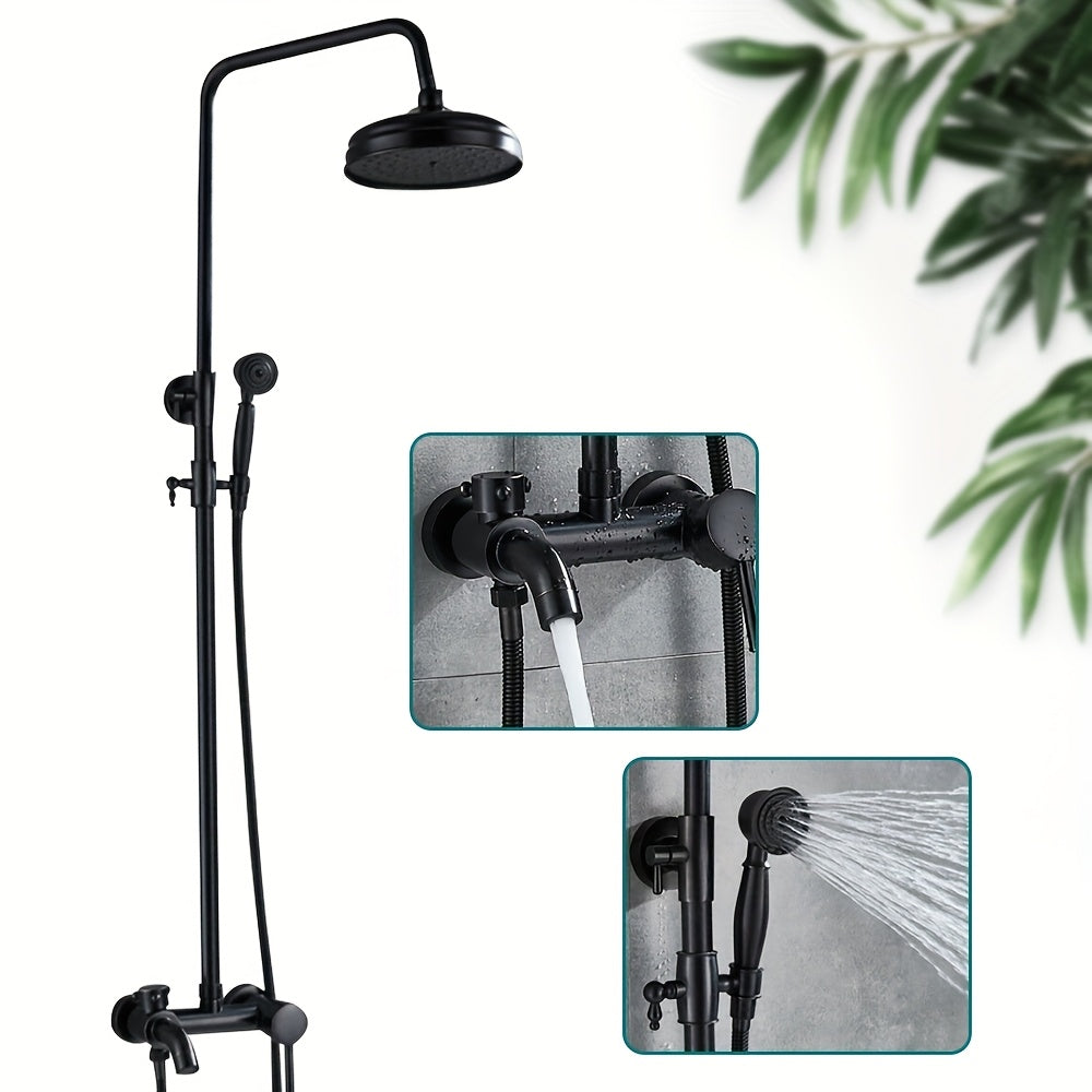 Black Adjustable Shower Faucet Set Shower Set Rain Shower Shower System Shower Fitting Wall Mounting Traditional Retro