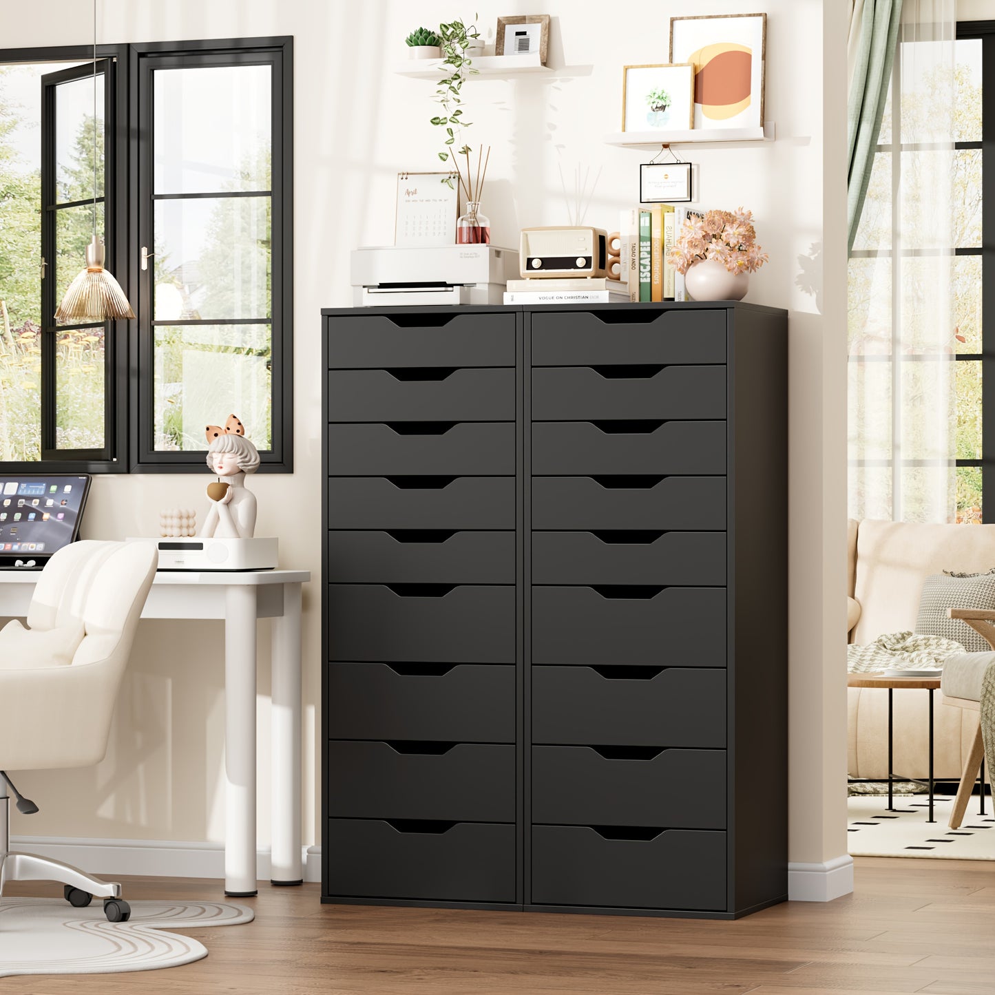 Witte Dressoir – Ladekast – Opbergkast – Kast – Kledingkast – 6 Ruime Lades – Duurzaam Hardhout – Gouden Handgrepen
