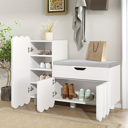 Schoenenkast – Halmeubel – Opbergkast – Schoenenopberger – Hal organizer – Wit – Met Zitplek en Ventilatie – Duurzaam Niet-Houten Materiaal – Compact Design