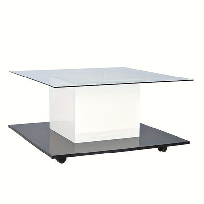 Salontafel – Koffietafel – Woonkamertafel – Bijzettafel – Salontafel met wieltjes – Hoogglans glas – Zwart metalen frame – Mobiel en compact design