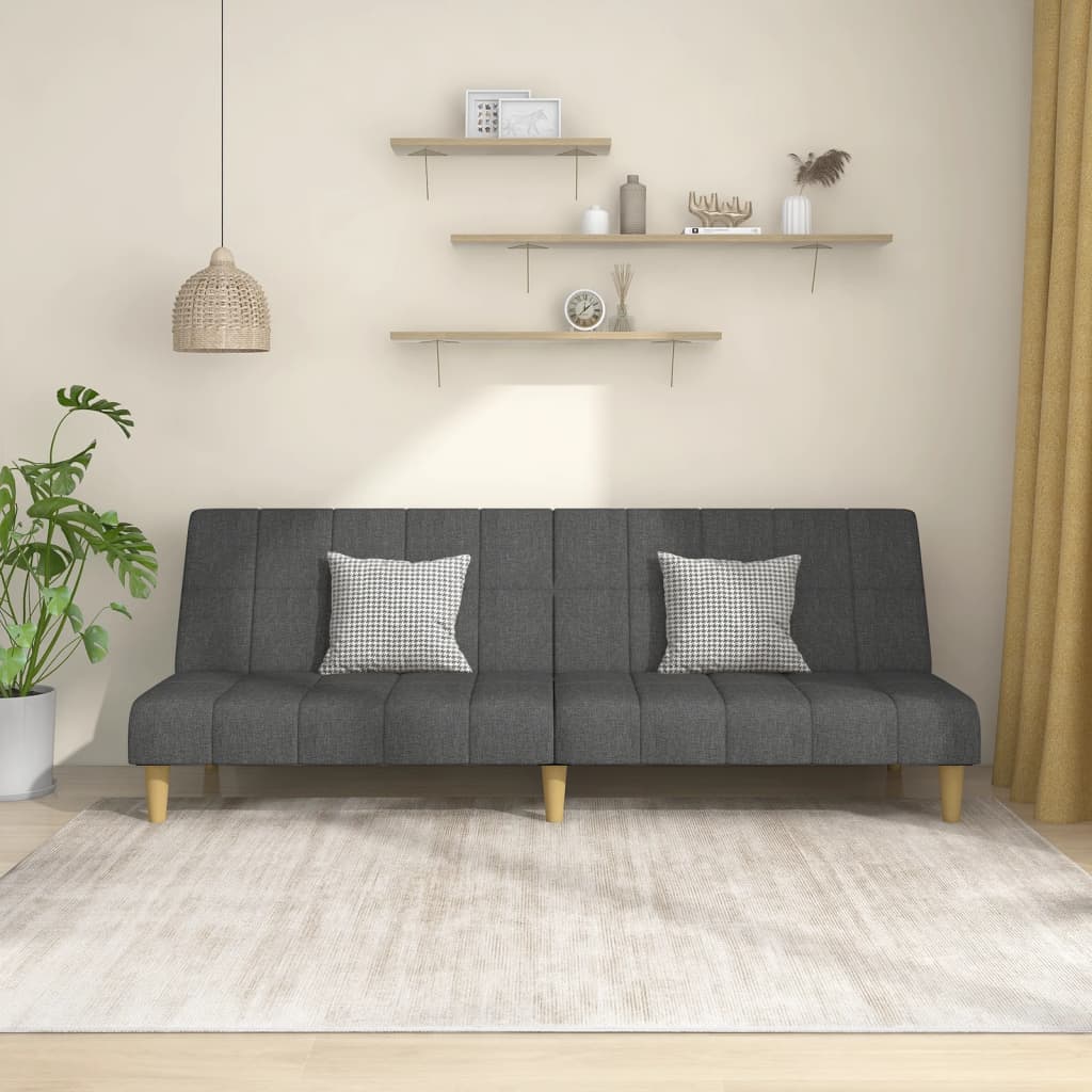 Slaapbank – Bedbank – Logeerbank – 2-Persoonsbank – Slaapbank Donkergrijs – 2-In-1 Ontwerp – Stevig Metalen Frame