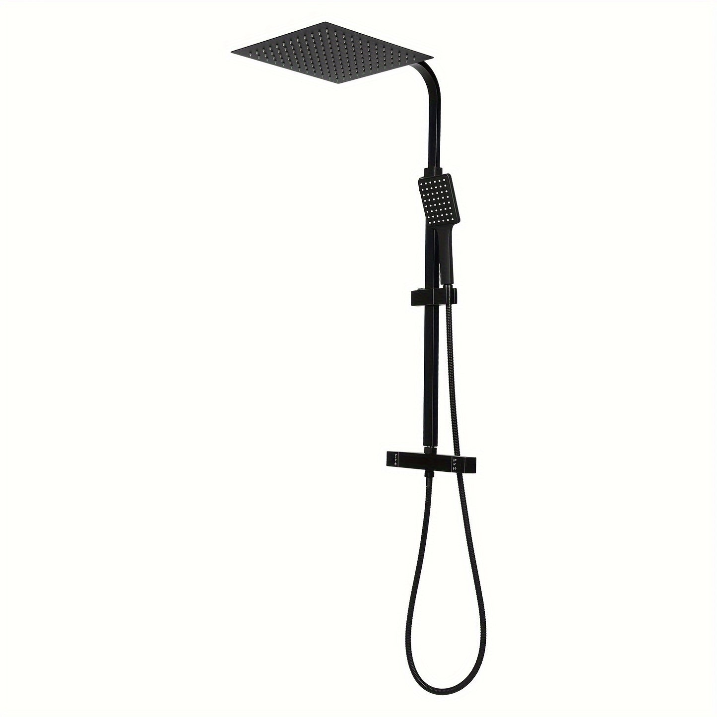 Zwarte Douche Set – Regendouche – Handdouche – Doucheset – Thermostaatkraan – Vierkant – 30x30 cm – Verstelbare Douchestang – Veiligheidsstop 38°C