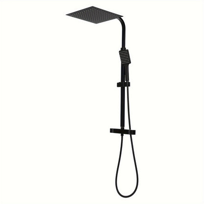 Zwarte Douche Set – Regendouche – Handdouche – Doucheset – Thermostaatkraan – Vierkant – 30x30 cm – Verstelbare Douchestang – Veiligheidsstop 38°C