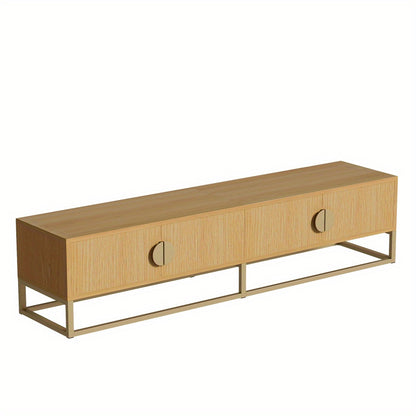 TV Meubel – TV Kast – Televisiekast – Dressoir – Opbergmeubel – 180 cm – Houtnerf Met Gouden Accenten – Soft-Close Deuren
