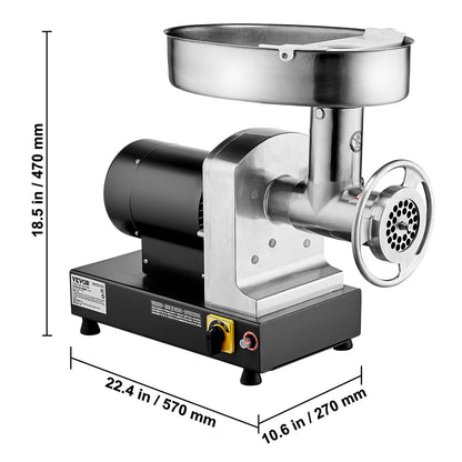 Vleesmolen – Vleesmaler – Gehaktmolen – Worstmaker – Elektrische Molens – Roestvrij Staal – Krachtige 750W Motor – 6,5 kg/min Malen