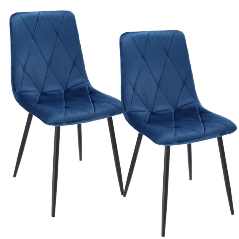 Eetkamerstoel – Stoel – Kuipstoel – Vergaderstoel – Zwart Metalen Poot – Set Van 2 – Navy Blauw – Velvet Bekleding – Hoge Rugleuning – Maximaal 130 kg Draagvermogen