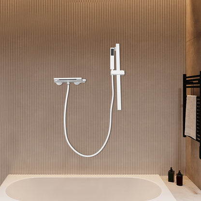 Modern White Waterfall Bath Tap with Hand Shower - Brushed Nickel Finish Bathtub Faucet, Single Handle Control, Wall-Mounted Design, Easy Installation with Included Hardware, Durable & Corrosion-Resistant for Spa-Like Bathing