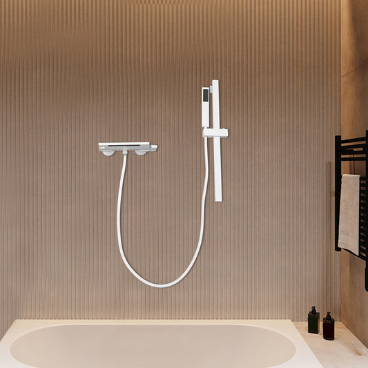 Modern White Waterfall Bath Tap with Hand Shower - Brushed Nickel Finish Bathtub Faucet, Single Handle Control, Wall-Mounted Design, Easy Installation with Included Hardware, Durable & Corrosion-Resistant for Spa-Like Bathing