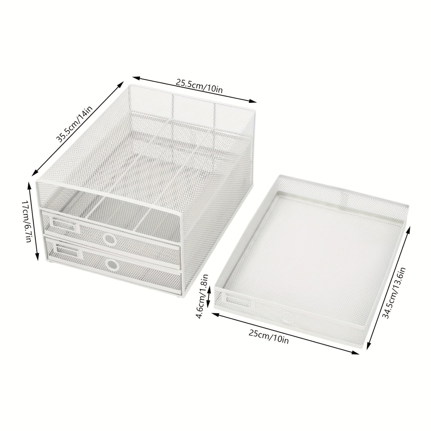 CNCEST Heavy-Duty Carbon Steel Desk Organizer with 3-Tier Mesh Drawers - No Assembly Needed, Large Open Top, Sturdy Construction for Home Office, Workspace - Ideal Gift for Professionals (White), Desk Accessories Office, Docu