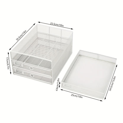 CNCEST Heavy-Duty Carbon Steel Desk Organizer with 3-Tier Mesh Drawers - No Assembly Needed, Large Open Top, Sturdy Construction for Home Office, Workspace - Ideal Gift for Professionals (White), Desk Accessories Office, Docu