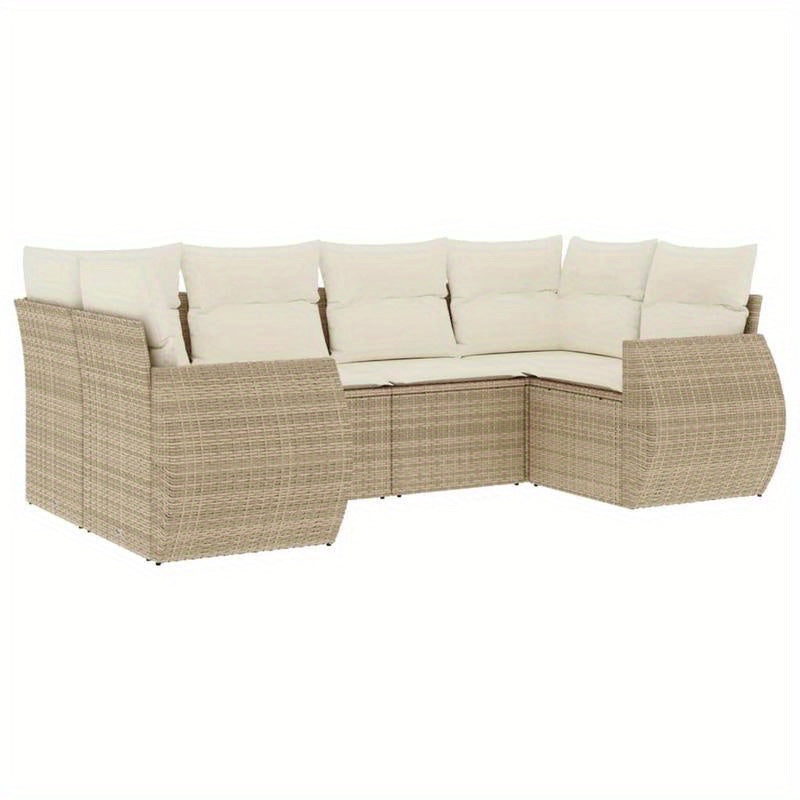 Loungebank – Tuinbank – Loungeset – Tuinmeubel – Balkonbank – Beige – 6-delig – Weerbestendig resin vlechtwerk – Inclusief Comfortabele Kussens