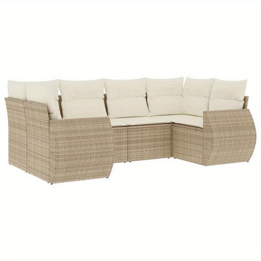 Loungebank – Tuinbank – Loungeset – Tuinmeubel – Balkonbank – Beige – 6-delig – Weerbestendig resin vlechtwerk – Inclusief Comfortabele Kussens