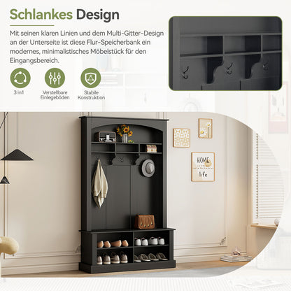 Halbank – Halmeubel – Kapstokbank – Schoenenbank – Entreebank – Zwart-Wit – Duurzaam MDF Materiaal – Compact Formaat (H190xB120xD40 cm)