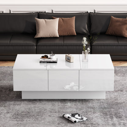 Salontafel – Koffietafel – Witte Tafel – Salontafels – Dressoir – Hoogglans Wit – Schuifbaar Tafelblad – Met 2 Lades en Verborgen Opbergruimte – 100x55x35 cm