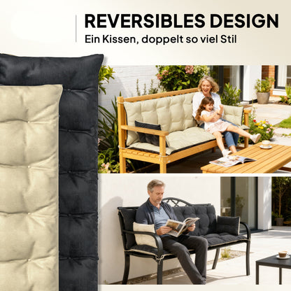 Buitenkussen – Tuinkussen – Sierkussen – Tuinstoelkussen – Bankkussen – Waterafstotend – Polyester Schuim 180x110x8 cm – Beige Zwart