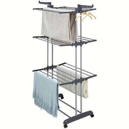 Vertical Space Saving Clothes Drying Rack - Heavy Duty Grey Silver Metal Frame, Rollable Design, 75x49x170cm Large Capacity, Suitable For Indoor/Outdoor Use (Foldable), Drying Racks