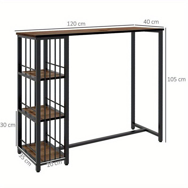 Bar table, high table, kitchen counter, industrial design, 3 shelves, 120 x 40 x 105 cm; black + brown, Kitchen Bar Table, Bar Table with Storage, Bar Table for Kitchen, Dining Table, Kitchen Table, Spacesaving Furniture, Hom