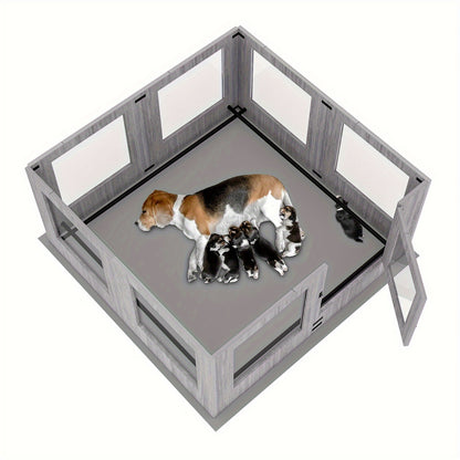 Puppyren – Puppybox – Hondenren – Hondenbench – Opfokbox – Tempered Glass & Houten Frame – 60 cm Hoogte met Beschermrails en Waterdichte Antislip Mat