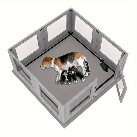 Puppyren – Puppybox – Hondenren – Hondenbench – Opfokbox – Tempered Glass & Houten Frame – 60 cm Hoogte met Beschermrails en Waterdichte Antislip Mat