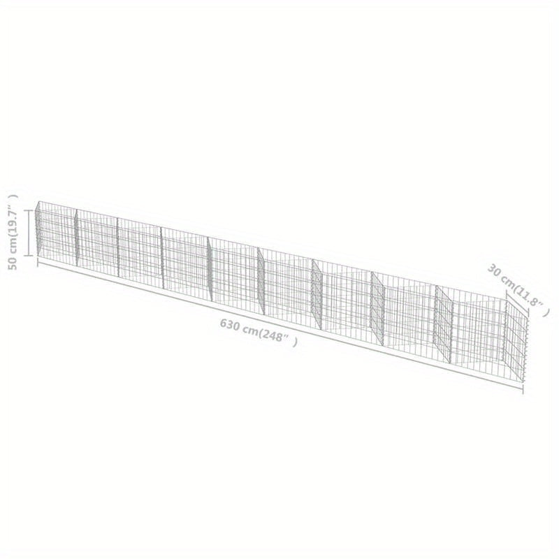 Gabion muur – Steenkorf – Tuinwand – Metaalwand – Stalen Omheining – Gegalvaniseerd Staal – Afmeting 630x30x50 cm – Duurzaam en Weerbestendig
