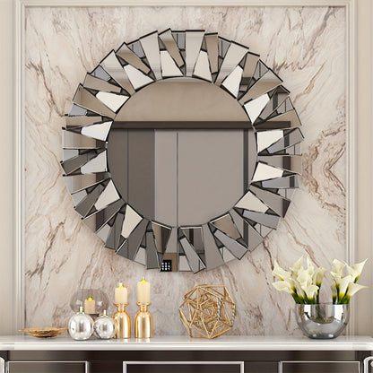 Decoratieve Ronde Spiegel – Wandspiegel – Accentspiegel – Badkamerspiegel – Woonkamer Spiegel – 80x80 cm – Silvery Glas – Zonnestraal Design