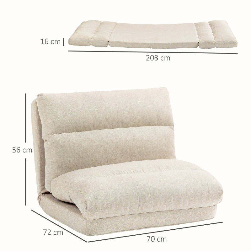 Vloerstol – Vloerstolletje – Inklapbare Zitstoel – Relaxstoel – Vloerbed – Verstelbare Rugleuning 6-standen – Dikke Comfortabele Kussenlaag – Beige Linnenlook