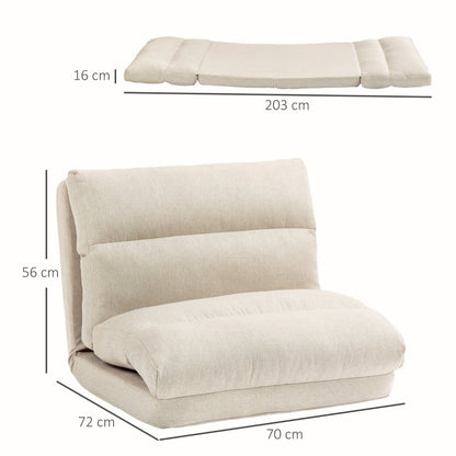 Vloerstol – Vloerstolletje – Inklapbare Zitstoel – Relaxstoel – Vloerbed – Verstelbare Rugleuning 6-standen – Dikke Comfortabele Kussenlaag – Beige Linnenlook