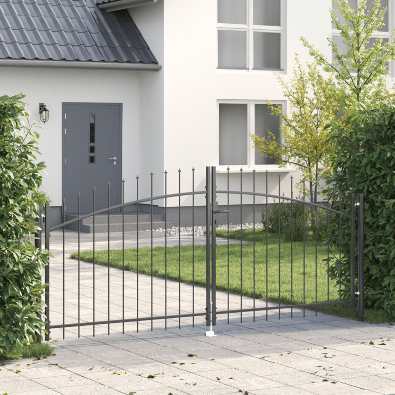 Tuinpoort – Tuindeur – Schuttingdeur – Poorthek – Hekpoort – Dubbele vleugel – Staal – Roestbestendig – 150x300 cm – Grijs