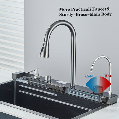 Keukenkraan – Keukenmengkraan – Uittrekbare Kraan – Mengkraan – Watervalkraan – RVS Materiaal – Brushed Golden Afwerking