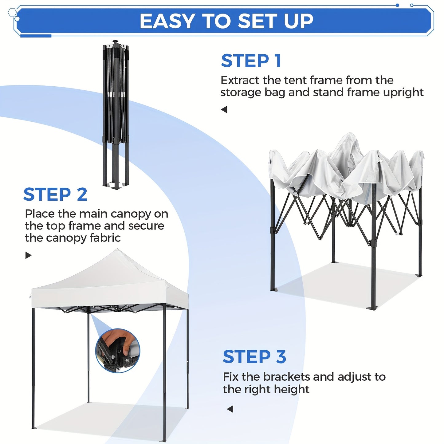 2×2m Pop Up Tent, Folding Gazebo, No Side Walls, With Portable Bag, Easy To Set Up, Height Adjustable, Small Volume For Easy Carrying, Oxford Cloth, Commercial Canopy, Suitable For Camping, Market Stalls, Parties, Beaches, C