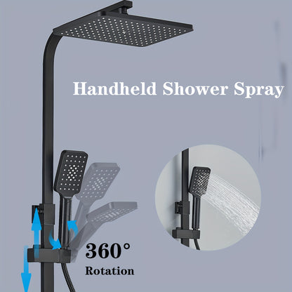 Thermostatische Douchekraan – Douchekraan Thermostaat – Regendouche Set – Handdouche – Baduitloop – Matzwart Design – Messing Materiaal – 20,32 cm Regendouche – Digitaal Display