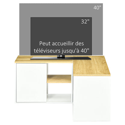 Hoek TV Meubel – Tv-standaard – Tv Cabinet – Tv Bankje – Media Meubel – Licht Hout en Wit – Geschikt Voor Tv’s Tot 40 Inch – Met Opbergruimte