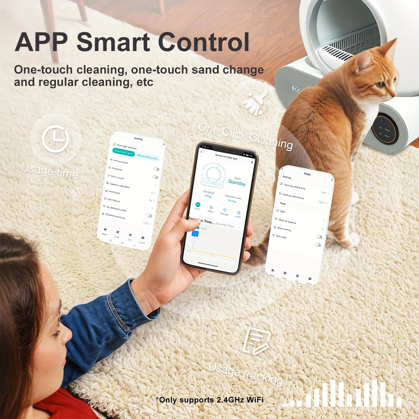 Automatische Kattenbak – Zelfreinigende Kattenbak – Elektrische Kattenbak – Slimme Kattenbak – Kattenbak Met App – 65L Grote Capaciteit – Infrarood- En Gewichtssensoren