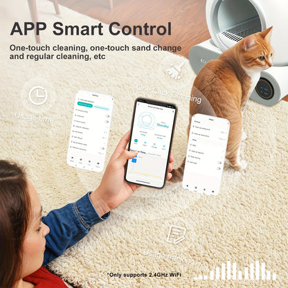 Automatische Kattenbak – Zelfreinigende Kattenbak – Elektrische Kattenbak – Slimme Kattenbak – Kattenbak Met App – 65L Grote Capaciteit – Infrarood- En Gewichtssensoren