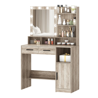 Makeuptafel – Kaptafel – Cosmeticatafel – Vanitafel – Spiegeltafel – Met 10 Verstelbare LED-Lampen – 90x40x140 cm – MDF & Spaanplaat