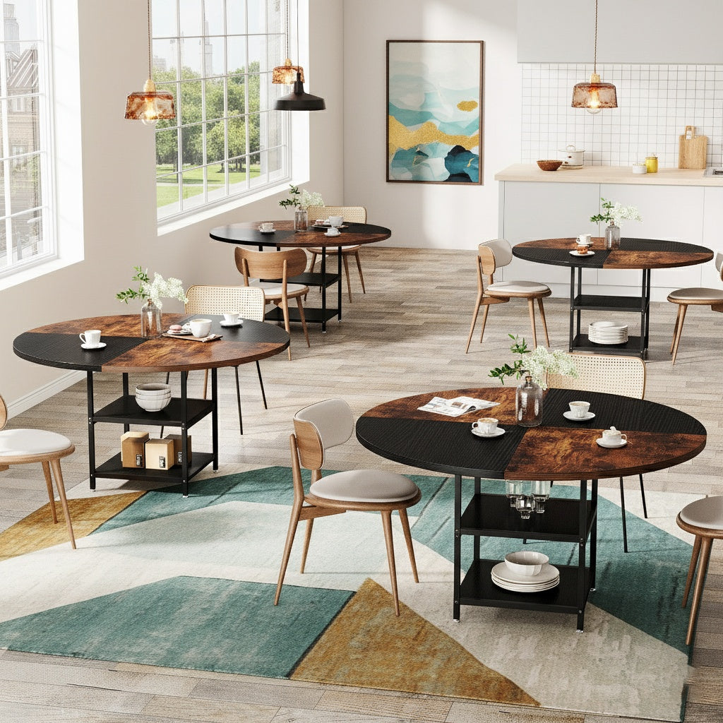 Eettafel – Dinertafel – Keukentafel – Eetkamertafel – Tafel – Extra Lang – Rond/Ovaal Design – Geschikt voor 4-6 Personen – Krasbestendig Engineered Hout – Stevige Metalen Poot