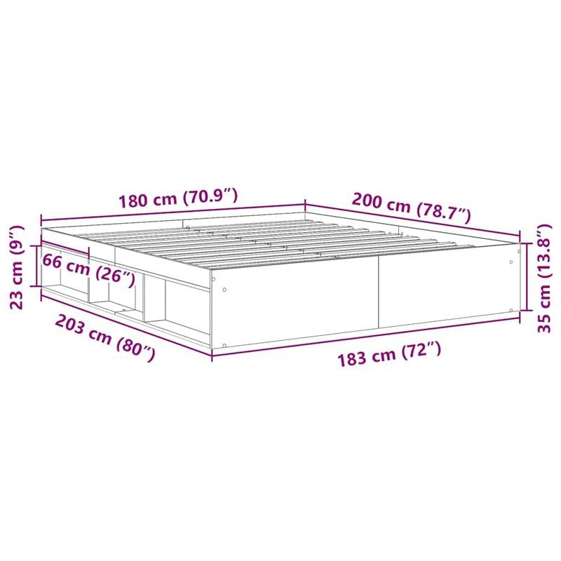 Bedframe – Bed – Bedbodem – Platformbed – Slaapbank – Modern Design – Massief Hout – King Size 180x200 cm – Stevig en Eenvoudig te Monteren – Grijs