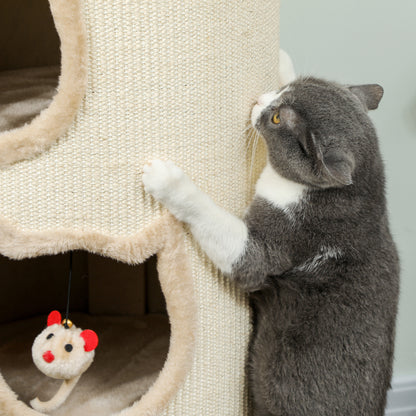 Krabpaal voor Katten – Krabboom – Kattenpaal – Kattenmeubel – Krabtoren – 4 Niveaus met Wasbaar Bed – 3 Slaapholletjes – Grijs – 96 cm – Voor Meerdere Katten