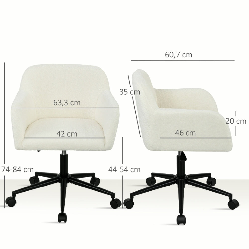 Bureaustoel – Ergonomische Stoel – Draaistoel – Office Chair – Bureaustoelen – 360° Draaibaar – Verstelbare Zithoogte – Crème Wit Fleece Met Schuimvulling – Stevig Metalen Frame