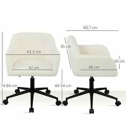 Bureaustoel – Ergonomische Stoel – Draaistoel – Office Chair – Bureaustoelen – 360° Draaibaar – Verstelbare Zithoogte – Crème Wit Fleece Met Schuimvulling – Stevig Metalen Frame