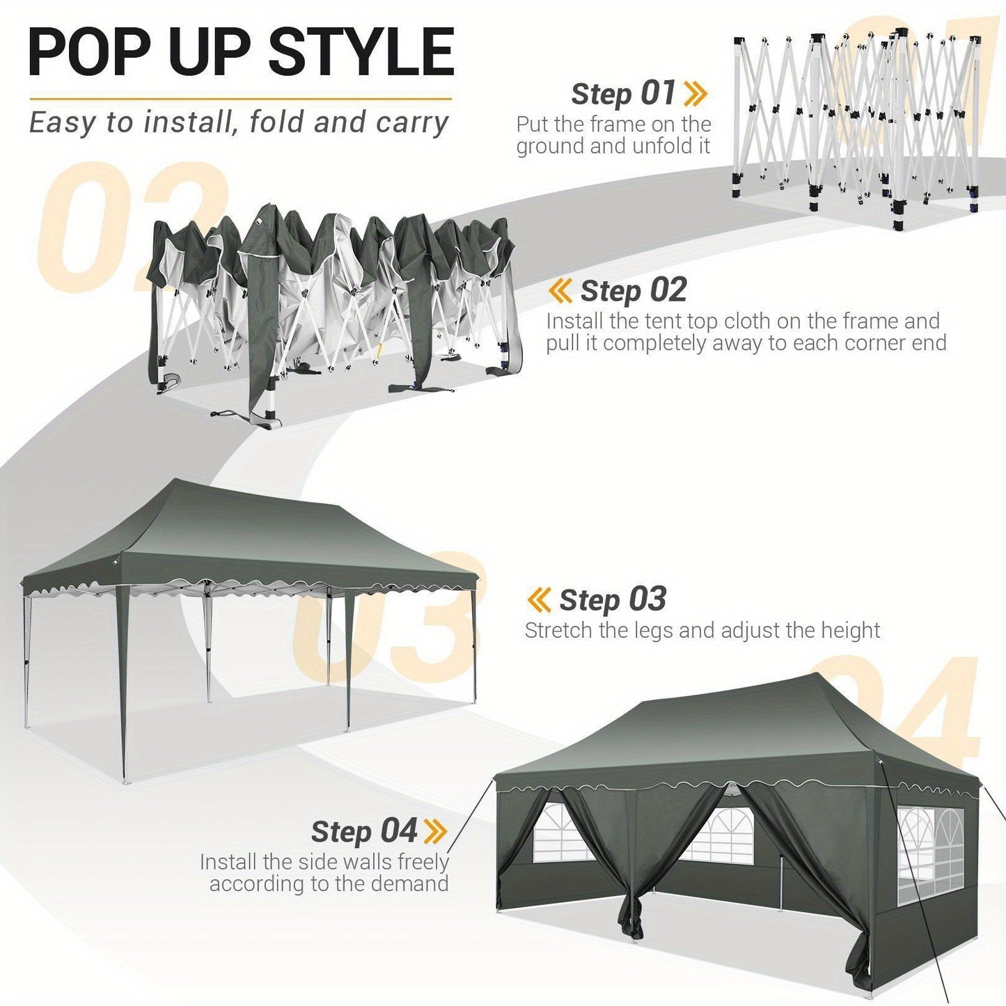 Partytent – Paviljoen – Tuintent – Feesttent – Pop-up Tent – 3x6 Meter – Waterdicht Met 6 Zijwanden – Draagtas Met Wieltjes