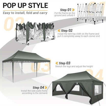 Partytent – Paviljoen – Tuintent – Feesttent – Pop-up Tent – 3x6 Meter – Waterdicht Met 6 Zijwanden – Draagtas Met Wieltjes