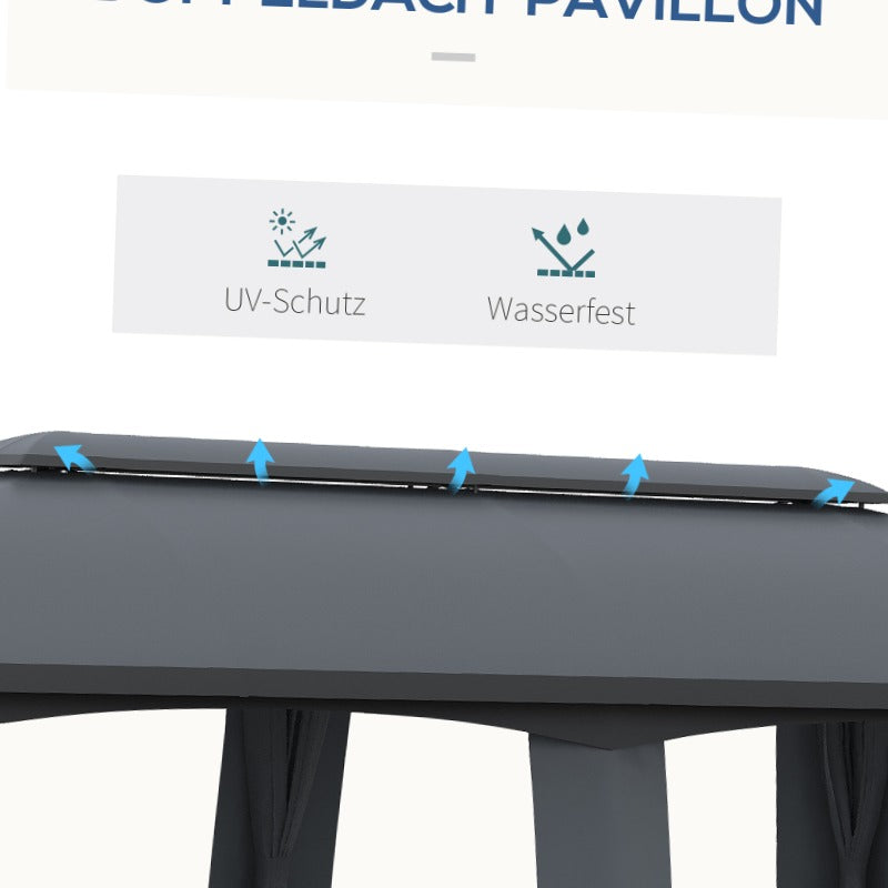 Partytent – Paviljoen – Tuintent – Feesttent – Overkapping – 3x6 m – Met Dubbele Dakbedekking en Zijwanden Met Muggennet – Stevig Metalen Frame – Ruim Voor 15 Personen – Donkergrijs/Zwart