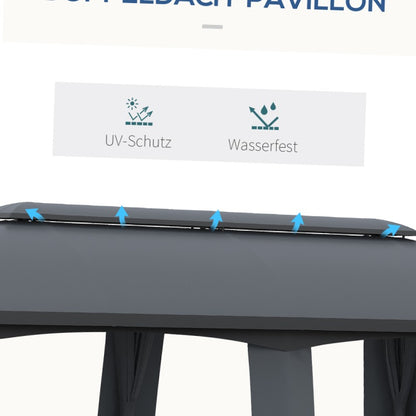 Partytent – Paviljoen – Tuintent – Feesttent – Overkapping – 3x6 m – Met Dubbele Dakbedekking en Zijwanden Met Muggennet – Stevig Metalen Frame – Ruim Voor 15 Personen – Donkergrijs/Zwart